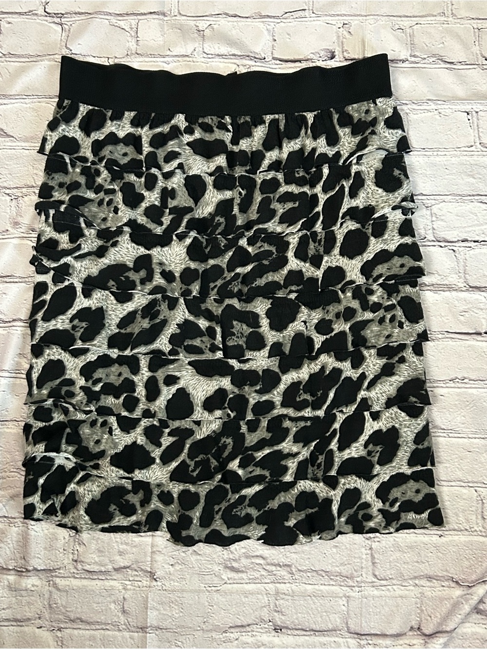 Coco Bianco Black and Gray Leopard Ruffle Mini Skirt